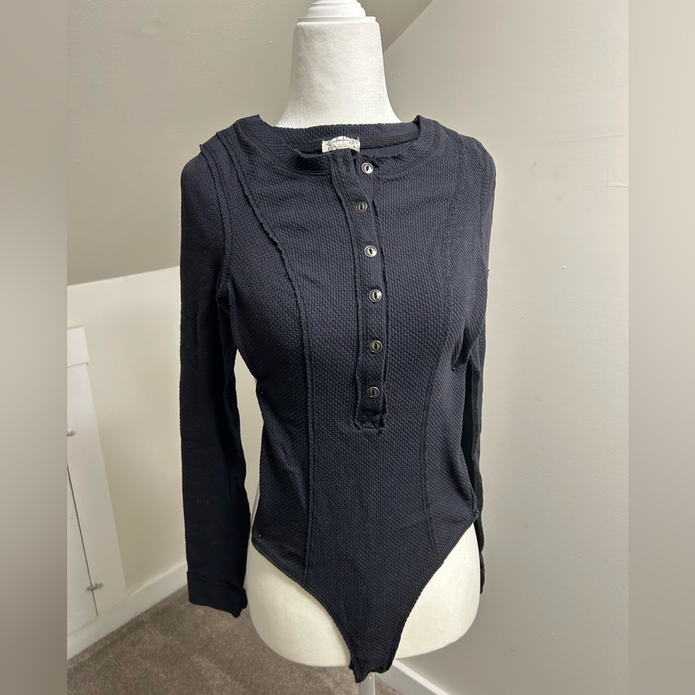 Free People Black textured bodysuit